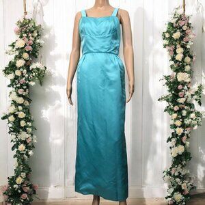 SOLD Vintage 1950s/60s Cyan Blue Maxi Wiggle Dress